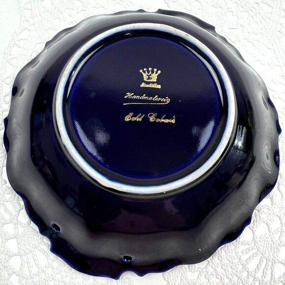 2 Vintage Stadtilm Cobalt Blue Round Shape Decorative Trinket Candy Dishes - Picture 13 of 13